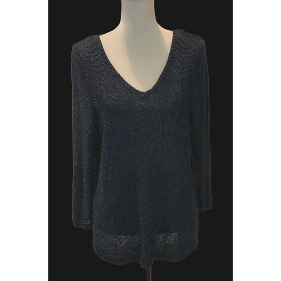Davina Womens Elegant Sparkle V Neck Back Sweater Size M Blue Long Sleeve - Picture 5 of 12